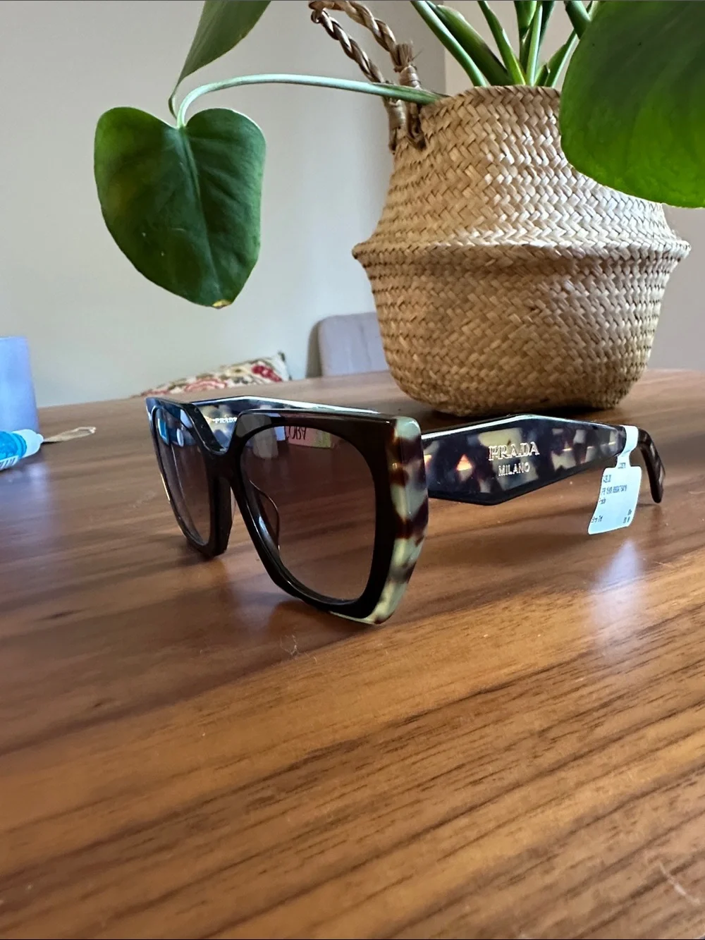 Prada PR 15WS Black Tortoise Oversized Square Sunglasses 54mm